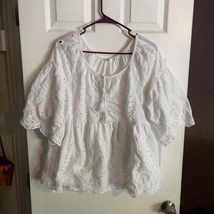 100% Cotton Eyelit Lace Peasant Blouse